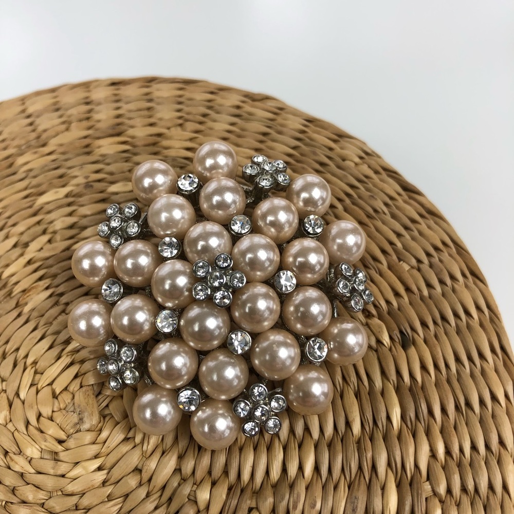 Faux Pearl and Crystal Brooch